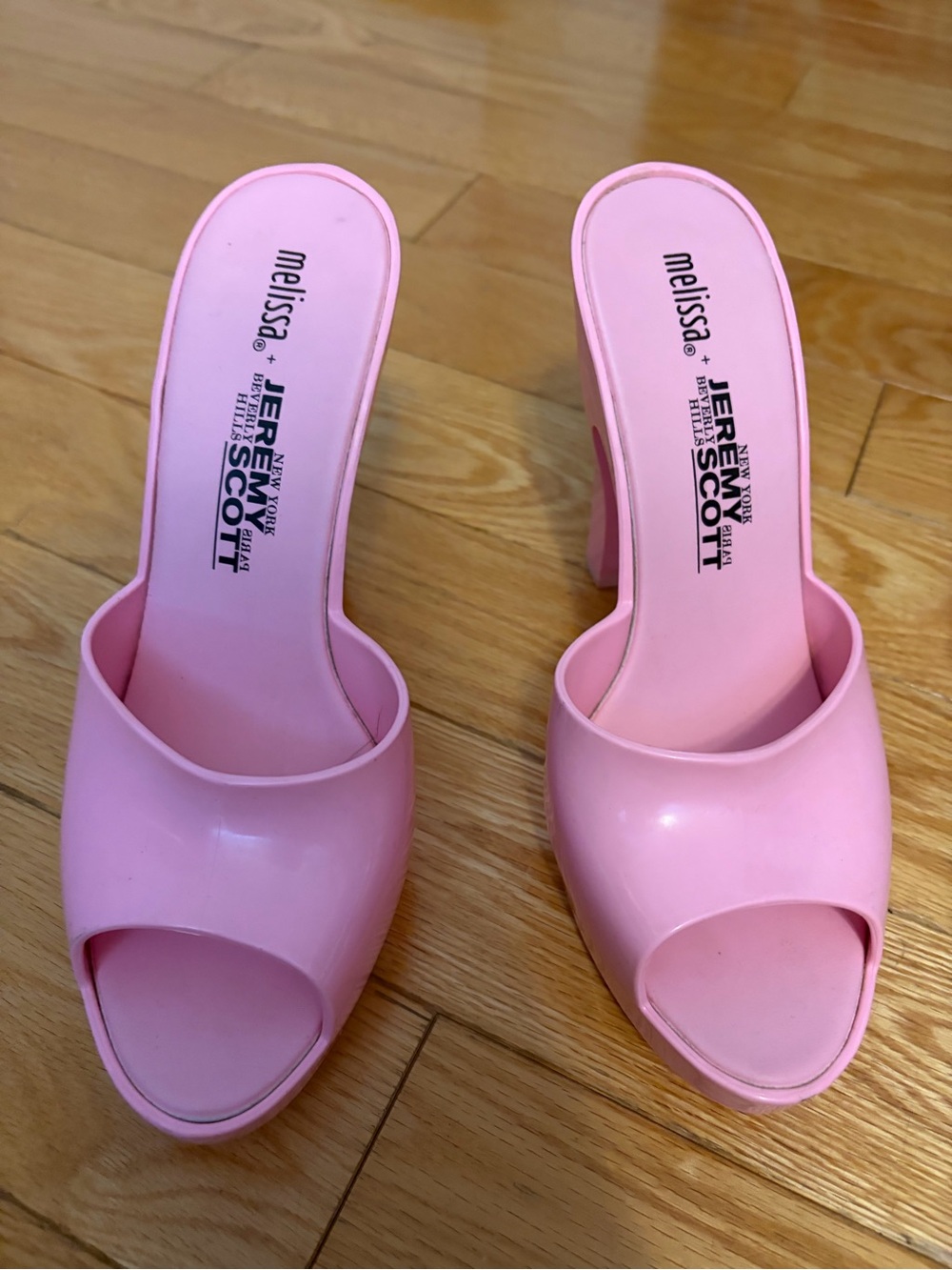 Melissa X Jeremy Scott Pink Slip-On Open-Toe Heeled Mules